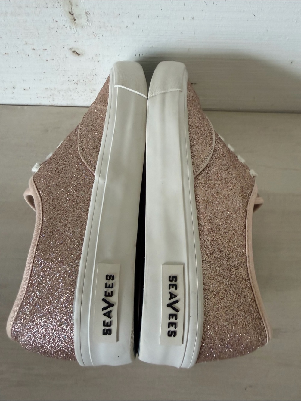 SeaVees J.Crew Sparkle Glitter Legend Sneakers Women’s Size 7.5 Rose Gold - Picture 6 of 11